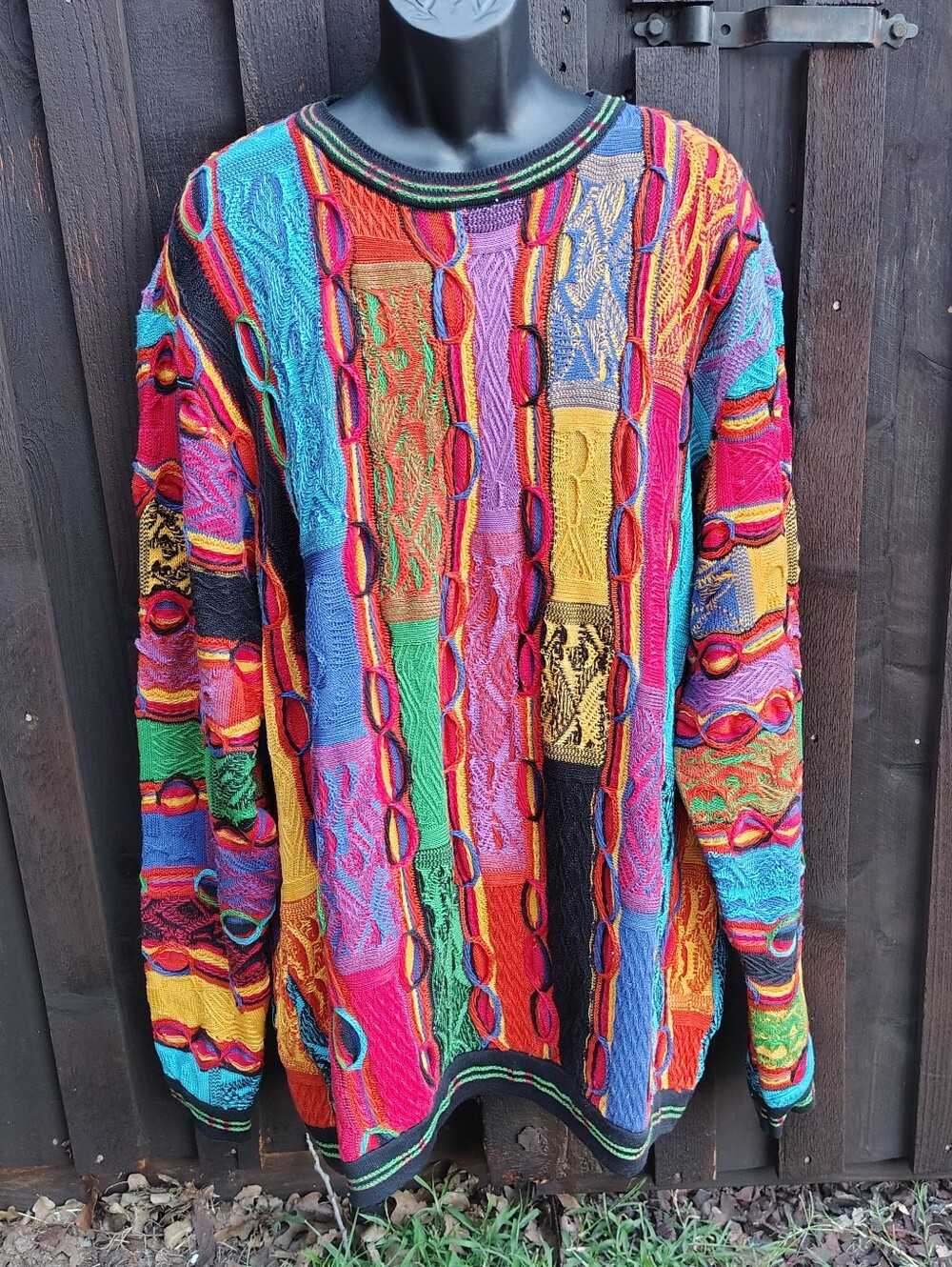 Men's COOGI Colorful Multicolor Knit Sweater - Vibrant Patchwork Design